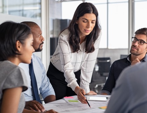 A group of business professionals in a meeting